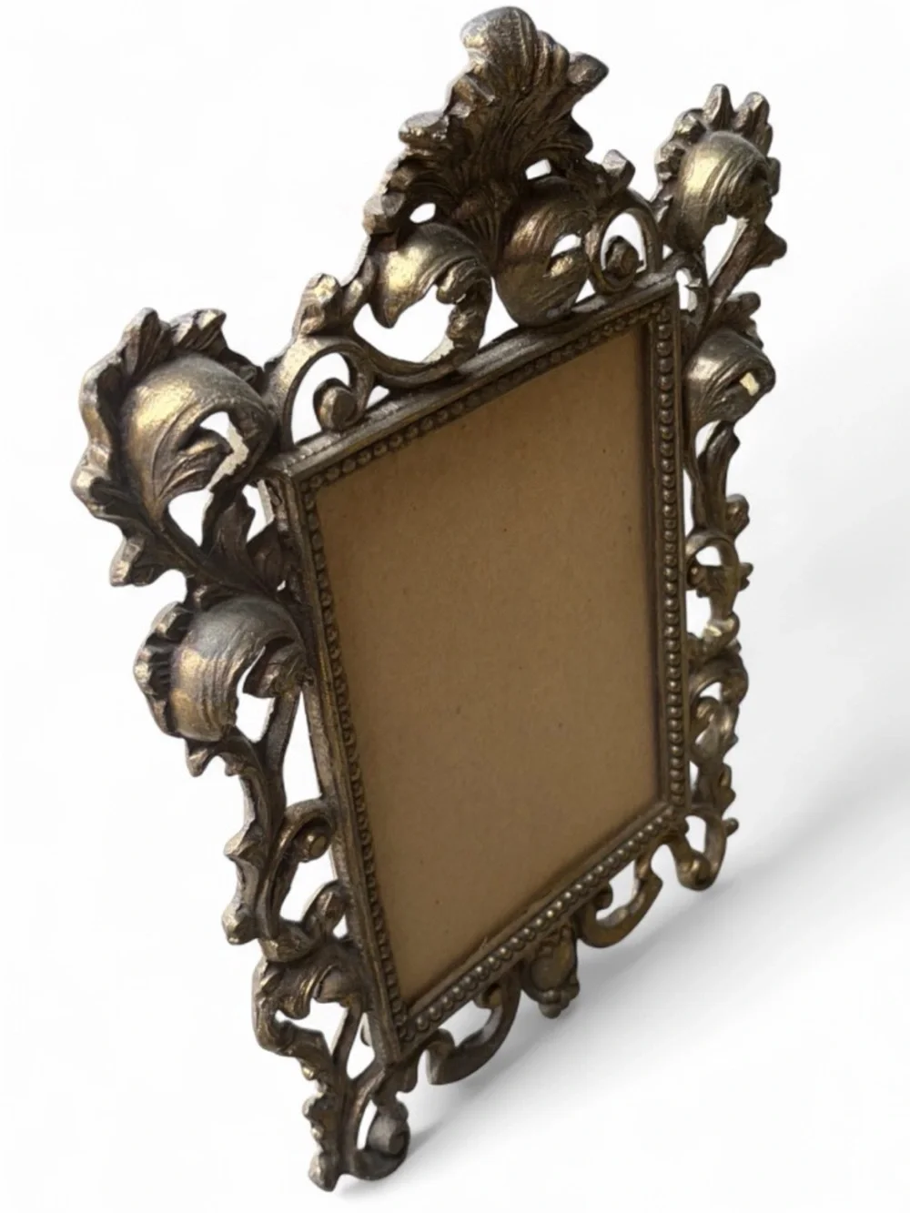 Vintage Gilt Metal Ornate Art Nouveau Baroque Style Owl Motif Picture Frame